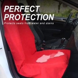Zinytrae Sweat Towel Car Seat Cover Protector Front Seats for Gym Workout, Running, Swimming, Beach and Hiking, Waterproof Universal Seat Cover for Car, Truck, Van & SUV (Red, 1pcs Front Seat)