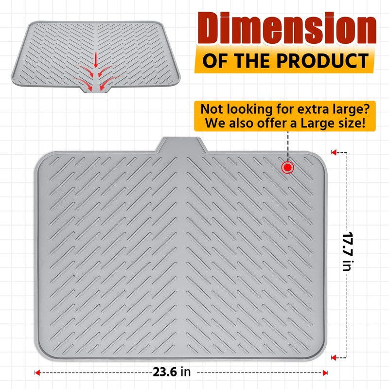 Luxet Silicone Dish Drying Mat with Built-in Drain Lip -