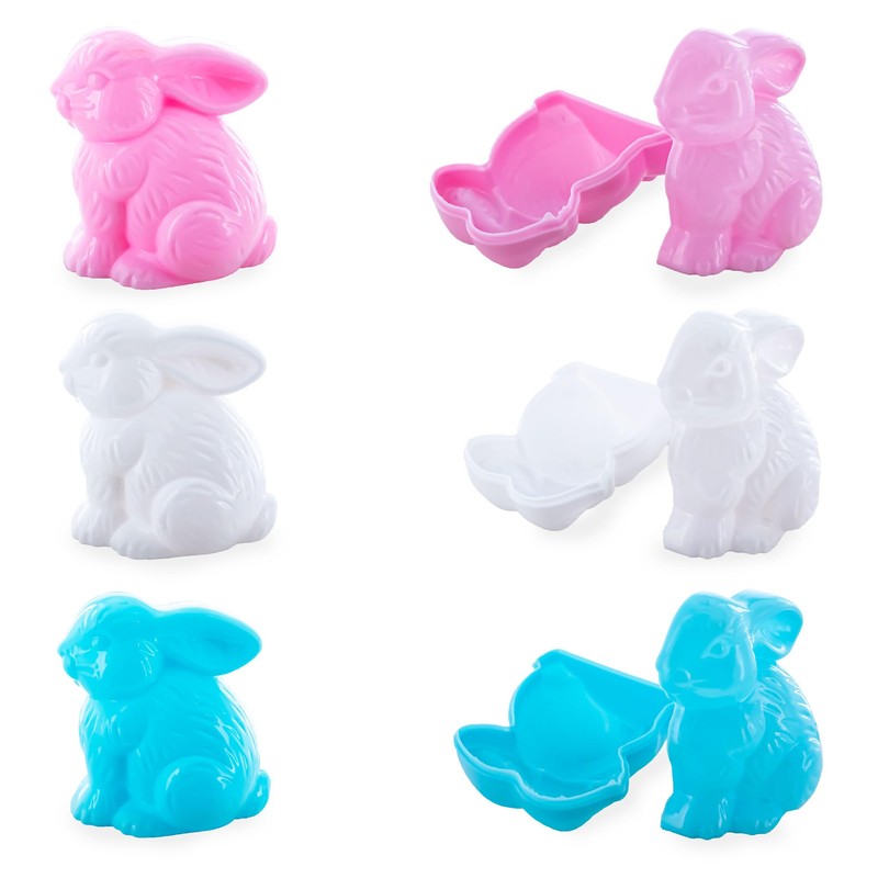 Set of 12 Multicolored Bunnies Fillable Plastic Easter Eggs