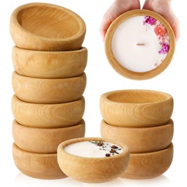 Widecook 10 Pcs Wooden Dough Bowl for Candle 6" x 2" Paulownia Wood Round Candle Bowl Hand Carved Decorative Serving Tray Rustic Home Decoration for Kitchen Wedding DIY Craft Farmhouse (Light Color)