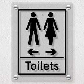 V Safety Toilets Arrows Men Left/Women Right - 200 x 300 mm - Acrylic Perspex Cast Clear Safety Sign