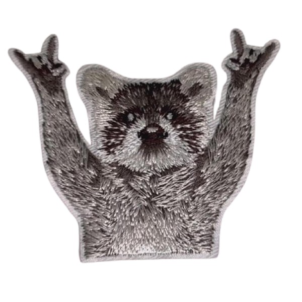 3" Funny Raccoon Rock Embroidered Iron On Patch Cute Funny
