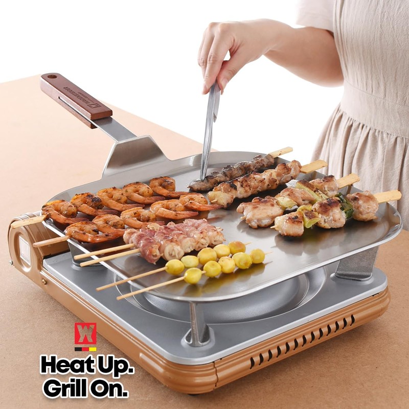 WAGENSTEIGER Stainless Steel Square Griddle Pan/Plate with Wooden Handle, 3-Ply