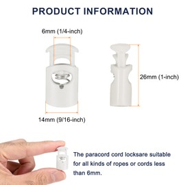 sourcing map 20pcs Plastic Cord Locks Single Hole Spring Toggle Stopper Clip Elastic Clasp Lock Fastener for Drawstring, Paracord, Bags, Clothing, Gloves String Lock Replacement, White