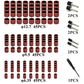 Asieg Tool Sanding Drum Kit 142Pcs 600Grit, 1/2" & 3/8" & 1/4" Diameter Drum Sanding Band with 3.17mm Shank Mandrels for Drill Dremel Rotary Tools Nails Drill