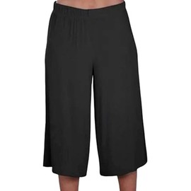 R&N FASHIONS Women's Plus Size Cropped Plain Elasticated Waist Stretch Ladies Mini Culottes Shorts 3/4 Palazzo Pants (16, Black)