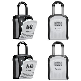 Puroma Lock Box Combination Key Lock Box, Wall-Mounted Portable Storage Lockbox for Keys with Resettable Code, Outside Safe Security Box for House, Apartment, Office Key Storage (4 Pack, Gray)