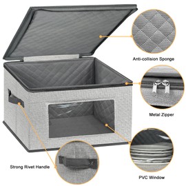 China Storage Containers, 12 Inch Dinner Plate Dish Storage Containers, Hard Shell Quilted Dinnerware Storage Box Case with Lids and Felt Protectors for Dishes Plates Storage and Moving (Light Grey)