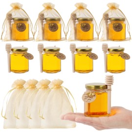AuroTrends 3oz Mini Honey Jars with Dipper 8Pack, Empty 3 oz Glass Jars with Lids for Baby Shower Favors/Wedding Favors/Party Gifts- Mini Glass Jars with Gold Lids
