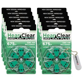 Hear Clear Size 675P Cochlear Implant Hearing Aid Batteries (60 Pack) + Battery Holder Keychain