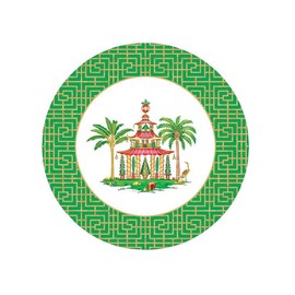 Caspari Christmas Pagodas Paper Salad & Dessert Plates in White - 8 Per Package