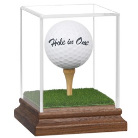 Golf Ball Display Case Hole in One Golf Ball Display Case Holder Wanult Wood Base Acrylic Golf Ball Holder Stand Lifelike Turf Wood Tee Memorabilia Showcase Square Cube Box Stand Golf Gifts Decor