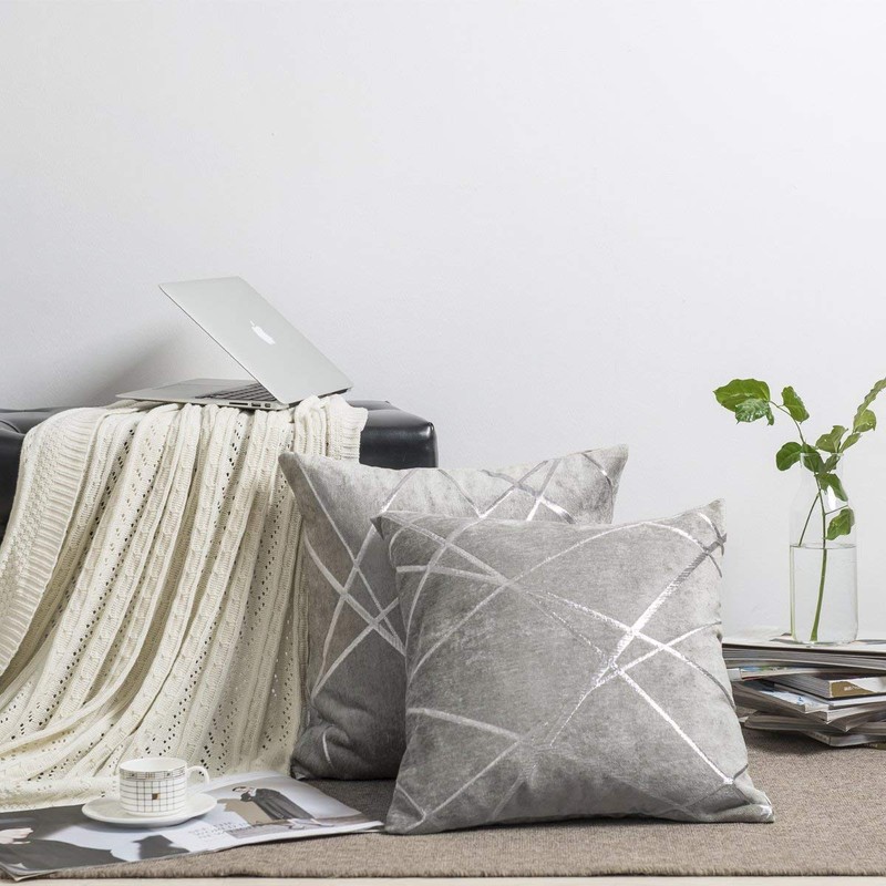 GIGIZAZA Cushion Covers 18 x 18 Inch Silver Grey Square