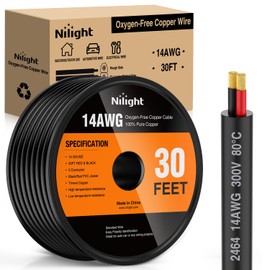 Nilight 30FT 14AWG Oxygen-Free Copper Wire Red Black Electrical Stranded PVC Cord 2 Conductor Parallel 300V DC Flexible Extension Cords for LED Strips Lamps Lighting
