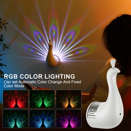 JIUYONG Peacock Wall Light, 7 Color Peacock Lamp with Remote Control, USB Charging Peacock Atmosphere Lamp, Projection Desk Lamp Party for Home Living Room Decor