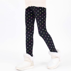 Auranso Thermal Leggings Girls Children Lined Thermal Leggings Winter Warm Pack of 2, Colourful stars & dots