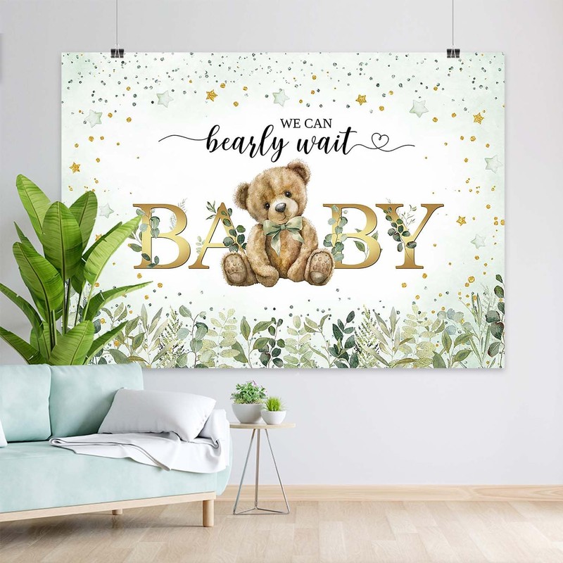 Joliaco Green Bear Baby Shower Backdrop We Can Bearly Wait