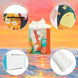 OFIHANLY 4Pack 9" Small Size Happy Easter Gift Bags with Handles for Kids Cute Paper Treat Candy Goodie Party Favor Bags with Tissue Paper