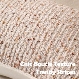 DEZENE Striped Throw Pillow Covers 18x18 Set of 2 Beige Textured Boucle Chic Morden Boho Accent Farmhouse Square Decorative Couch Pillow Covers for Home Decor Bed Sofa Living Room