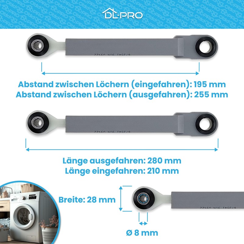 DL-pro 3 x Shock Absorbers 80N for Bosch Siemens 673541