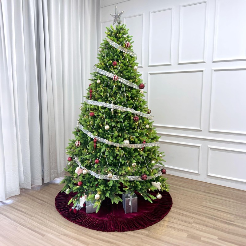 72-Inch Ruffled Velvet Christmas Tree Skirt, Thick Foam-Lined Heavy Duty