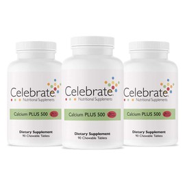 Celebrate Vitamins Calcium Plus 500 Bariatric Calcium Citrate with Vitamin D3 Chewable, 500 mg, Gluten-Free & Sugar-Free, Calcium Citrate for Bariatric Patients, Berries & Cream, 270 count