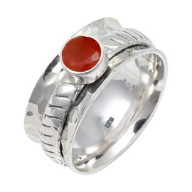 JEWELSTREZORO Karneol Edelstein 925 Sterling Silber Spinnerring Männer & Frauen Meditationsring Alle Größen Handarbeit Schmuck TSR144L_66 (21.0)