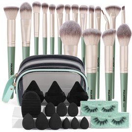 MAANGE 34 Pcs Makeup Brush Set Professional Makeup Brushes Kit Foundation Powder Eye Shadow Concealers Blending Brush Set Premium Synthetic Makeup Tool Gift for Women (Green)