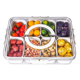 Generic Snackle Box Food Container | Divided Serving Tray with Lid and Handle | Charcuterie and Snack Organizer | Suitable for Candy, Fruit, Veggies | Perfect for Travel or Parties, Cream