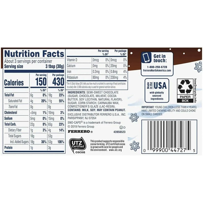 Sno-Caps 18 ea Sno Caps Semi-Sweet Chocolate Nonpareils 3.1 oz