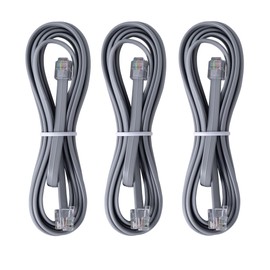 TOYAYAYO RJ12 Cable Phone Cord 10ft RJ12 6P6C Male to Male Straight Wired for Both Data and Voice Use - 10Feet-Silver-3 Pack