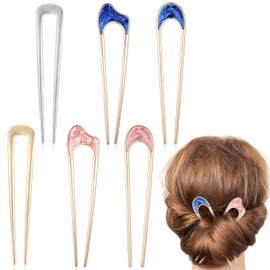 Wbgraceful 6pc Metal U Pins for Hair Bun - French Twist Hair Pin, Vintage Hair Fork Pin Women - Gold Silver Chignon Hair Pin for Thick Thin Hairstyles