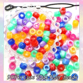NAISKA 90Pcs 6 Color Hair Barrettes Acrylic Hair Beads for Kids Girls Plastic Hair Clips Toddler Dreadlock Beads Hair Jewelry for Women Braid Clips Accessories