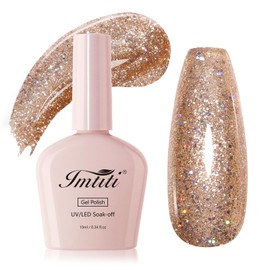 Imtiti Glitter Gel Nail Polish, 1Pcs Champagne Gold Gel Polish Sparkle Champagne Gold Soak Off UV LED Gel Polish, Nail Art Starter Manicure Salon DIY at Home for Women (0.34 Fl Oz)