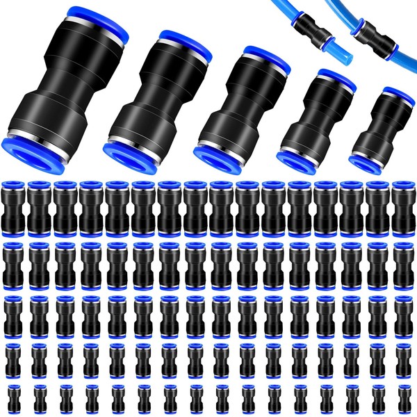 Supkiir 100Pcs Straight Push Connectors, Plastic Pneumatic Connectors Quick Release