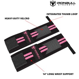 Women Wrist Wraps with Thumb Loops - 12" Professional Grade - Wrist Support Brace and Compression for Cross Training, Weight Lifting, Powerlifting, Strength Training (Black/Pink)