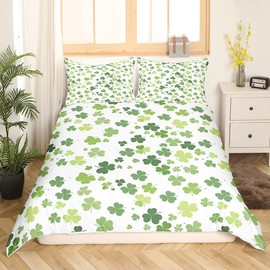 Feelyou Shamrocks Bedding Set Clover Leaves Duvet Cover For Kids Adults Traditional Iraland Holiday Symbol Comforter Cover Saint Patric day Bedspread Lucky Bedroom Decor 3Pcs Queen Size (No Comforter)
