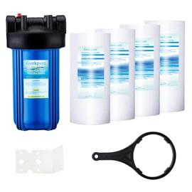 Geekpure Whole House Water Filtration System with 10-Inch Housing 1" Port and 4.5"x 10" 5 Micron PP Sediment Filter