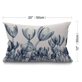 BGBDEIA Flower Cushion Cover 12x20 Inch Floral Field Tulip Crocus Sketch Rectangle Pillow Cases Home Decorative Cotton Linen Throw Pillow Cover for Bed Sofa 30 x 50 cm