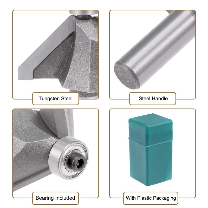 sourcing map Chamfer Router Bit 45 Degree 1/2" Shank 1-1/6"