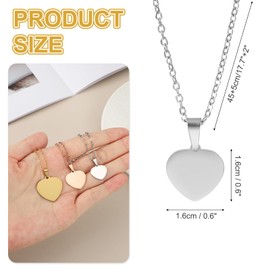 sourcing map Stainless Steel Heart Pendant Necklace for Men and Women, Stamping Blank Engravable Charm Pendant Necklace Jewelry Gifts for Birthday Valentine's Day(0.6", Silver)