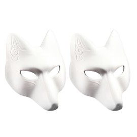 TOYANDONA 2Pcs White Plain Masks, PU Fox Mask Unpainted Masquerade Masks, DIY Animal Unpainted Craft Mask for Cosplay Masquerade Parties Costume Accessory