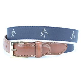 Country Club Prep Stick Man Leather Tab Belt in Navy