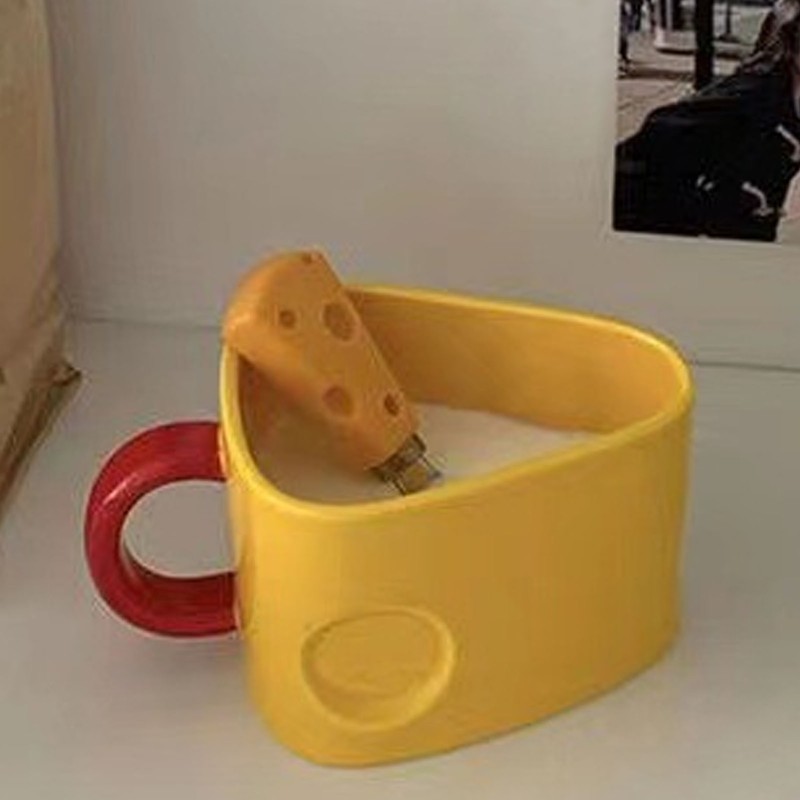 Ceramic Mug Cute Cheese Shape Fashionable Multifunctional Tea Cup with