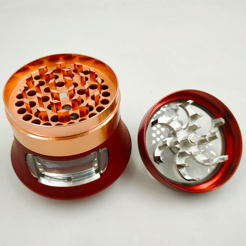 3 inch Hand Crank Grinder with Clear Top Red