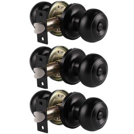 Probrico 3 Pack Interior Door Knob Matt Black Door Lock for Bedroom Door Knobs Indoor Bed/Bath Door Handle with Lock for Privacy,Interior Door Knobs for Left or Right Handed Doors