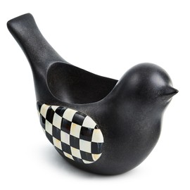 MACKENZIE-CHILDS Birdy Planter, Decorative Garden Planter, Black-and-White Courtly Check