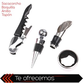 RD ROYAL COOK Set DE Vino Juego DE Accesorios para Vino SACACORCHOS TAPON Cortador VERTEDORES (SX312)