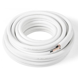 DORTALA 50 FT Air Conditioning Copper Tubing Hose Extension, 1/4 Inch & 3/8 Inch O.D. 3-Layer Insulated Copper Hose for Mini Split AC, Heating Pump Equipment & HVAC, White