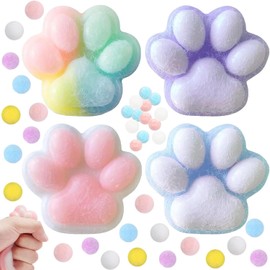 Pack of 4 Cat Paw Squishy Toy, Squishy Paw, Cute Soft Cat Paws Squeeze Toys, Cat Paws Squishy Girls and Boys for Relaxing (White, Purple, Colourful, Blue)